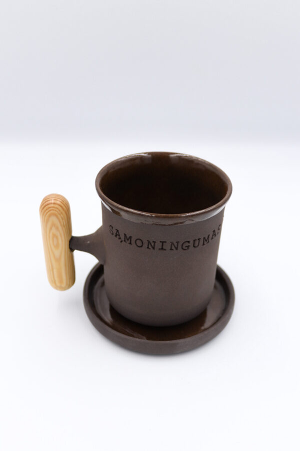 Mindful black mug with natural wood handle “Awareness Emphaty Compassion”